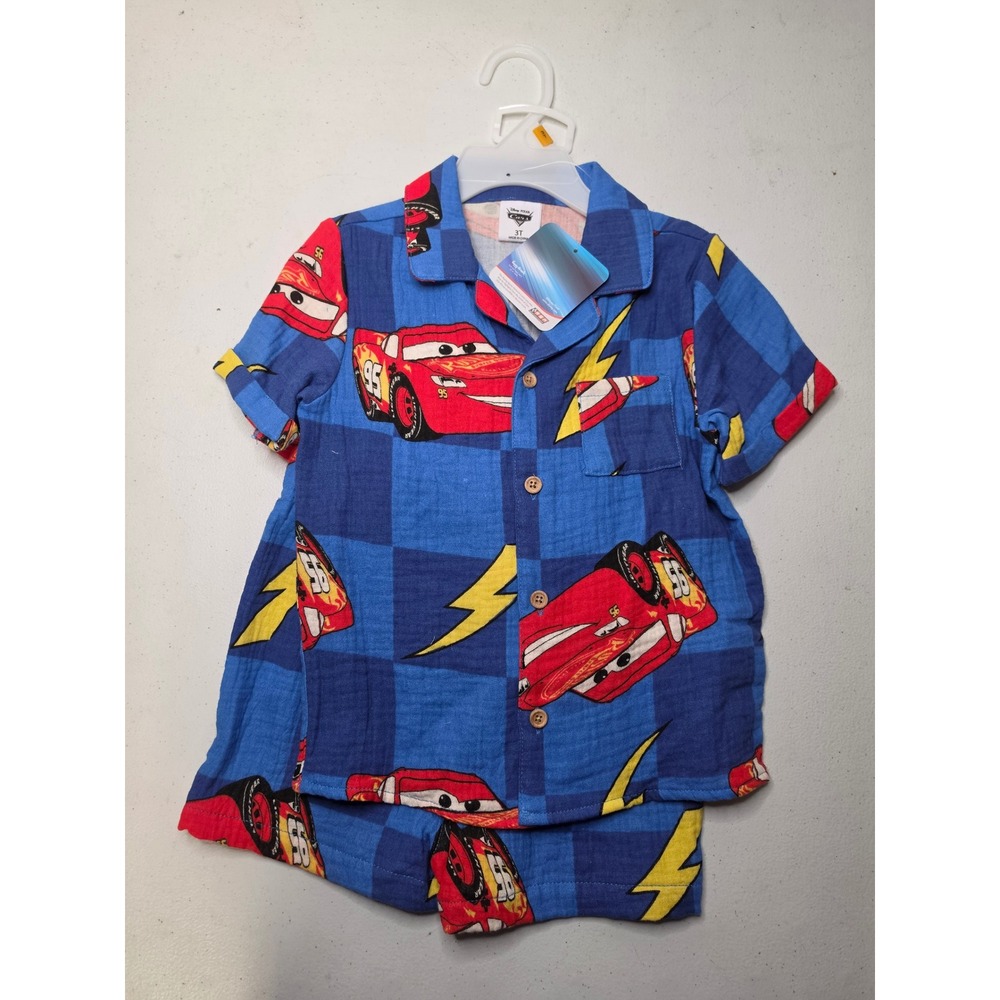 Disney Pixar Cars Lightning McQueen Cotton Gauze Shirt and Shorts Set 3T NEW